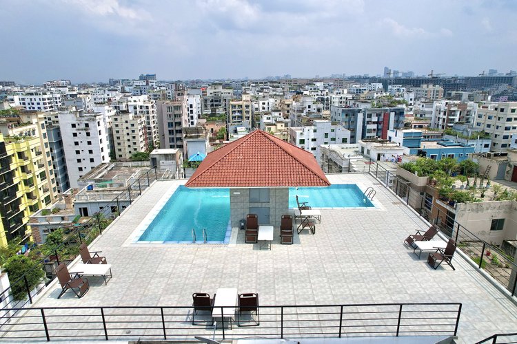 Rooftop swimming pool overlooking the city